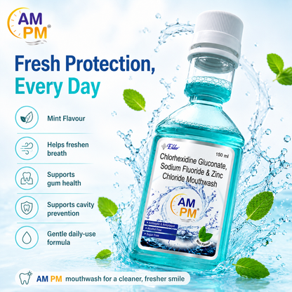 AM PM Antiseptic and Antiplaque  Mouthwash | Alcohol Free | Pack of 2