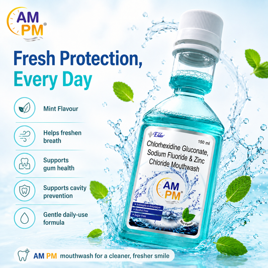 AM PM Antiseptic and Antiplaque  Mouthwash | Alcohol Free | Pack of 2