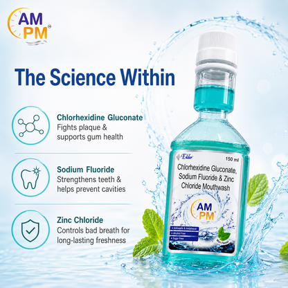 AM PM Antiseptic and Antiplaque  Mouthwash | Alcohol Free | Pack of 2