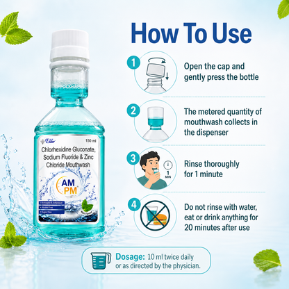 AM PM Antiseptic and Antiplaque  Mouthwash | Alcohol Free | Pack of 2