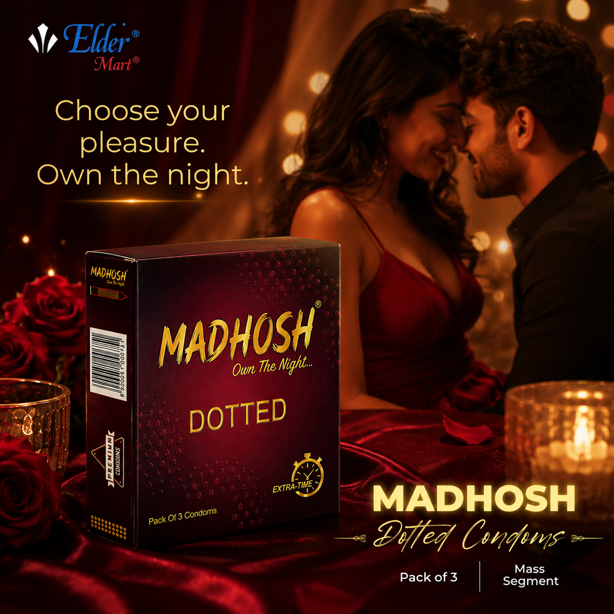 MADHOSH Dotted Condoms For Men | Extra Time Benzocaine Formula | Pack of 3