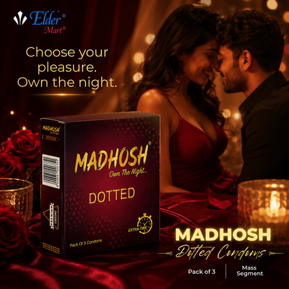 MADHOSH Dotted Condoms For Men | Extra Time Benzocaine Formula | Pack of 3