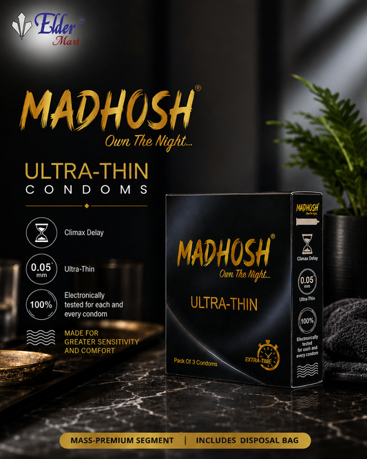 MADHOSH Ultra Thin Condoms for Men | Extra Time Formula | Pack of 3