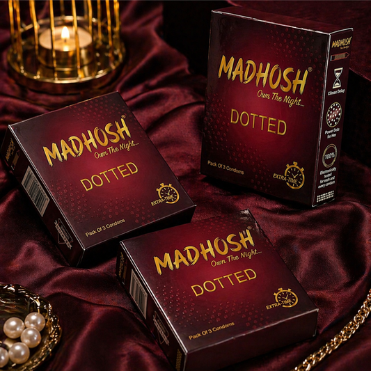 MADHOSH Dotted Condoms For Men | Extra Time Benzocaine Formula | Pack of 3