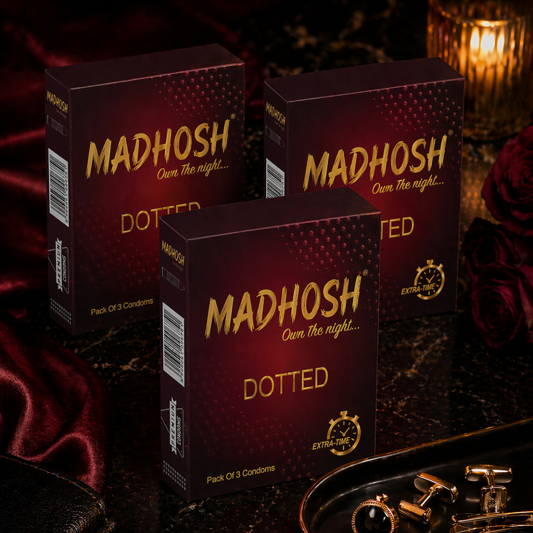 MADHOSH Dotted Condoms For Men | Extra Time Benzocaine Formula | Pack of 3