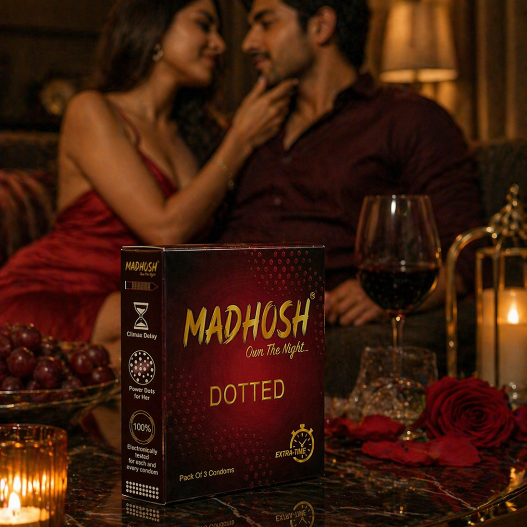 MADHOSH Dotted Condoms For Men | Extra Time Benzocaine Formula | Pack of 3