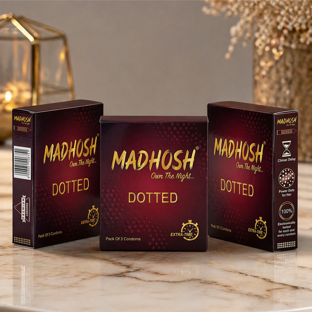 MADHOSH Dotted Condoms For Men | Extra Time Benzocaine Formula | Pack of 3