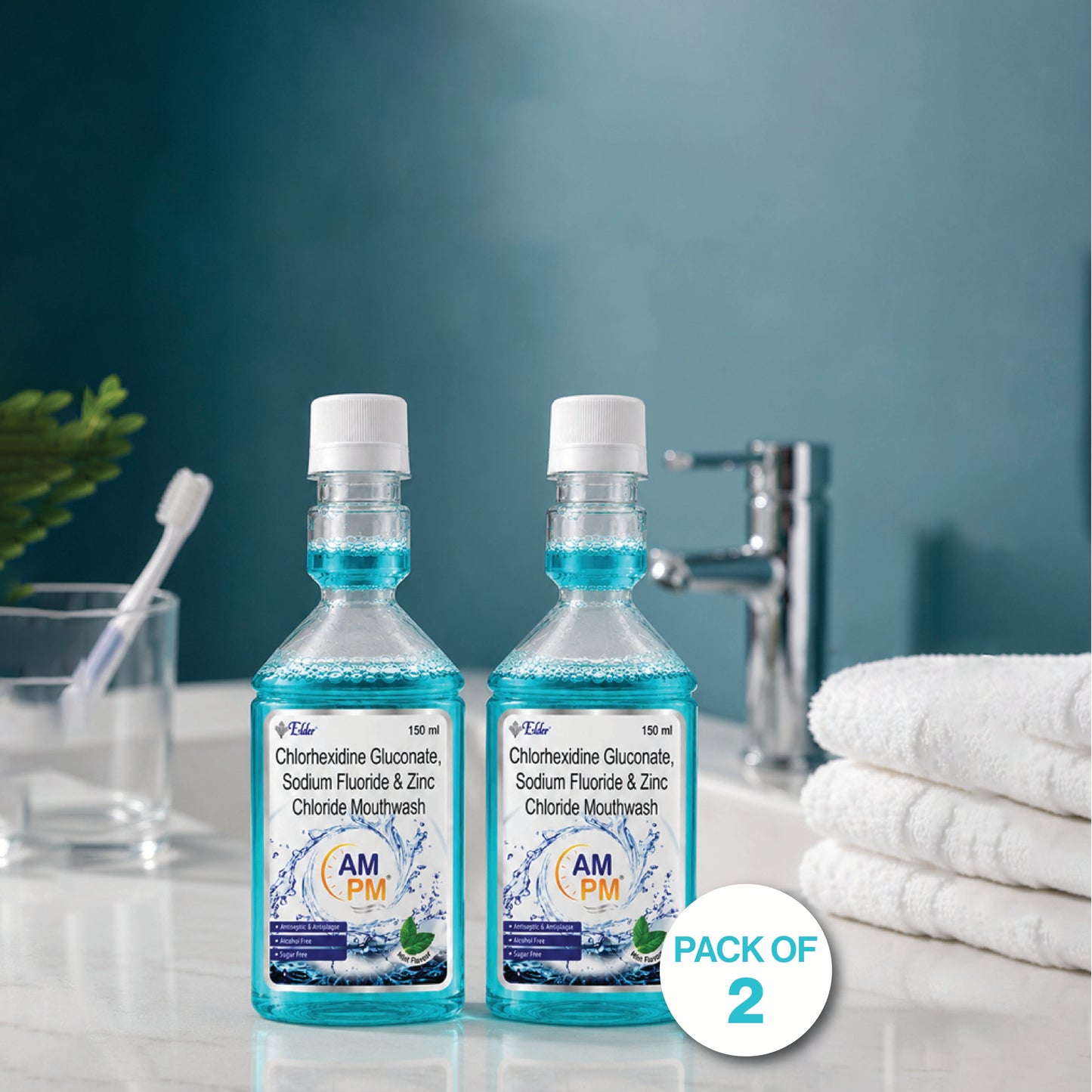 AM PM Antiseptic and Antiplaque  Mouthwash | Alcohol Free | Pack of 2