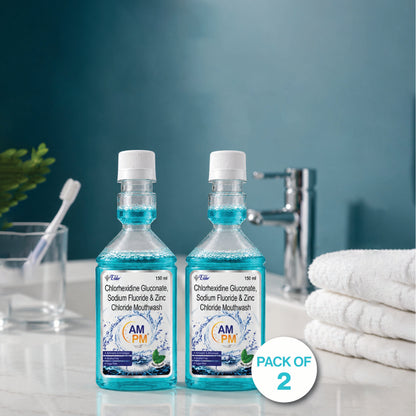 AM PM Antiseptic and Antiplaque  Mouthwash | Alcohol Free | Pack of 2